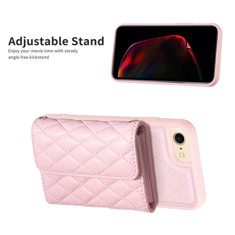 For iPhone SE 2022 / SE 2020 / 7 / 8 Horizontal Wallet Rhombic Leather Phone Case(Pink) For iPhone SE 2022 / SE 2020 / 7 / 8 Horizontal Wallet Rhombic Leather Phone Case(Pink)
