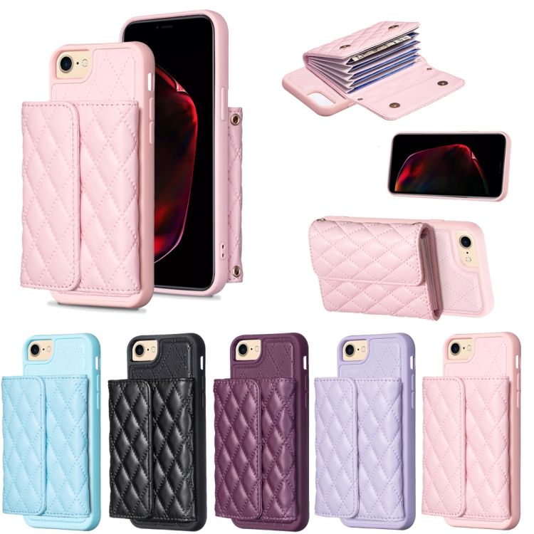 For iPhone SE 2022 / SE 2020 / 7 / 8 Horizontal Wallet Rhombic Leather Phone Case(Pink) For iPhone SE 2022 / SE 2020 / 7 / 8 Horizontal Wallet Rhombic Leather Phone Case(Pink)