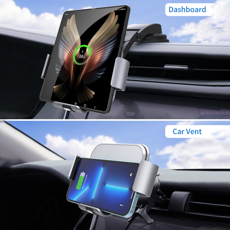 For Samsung Galaxy Z Fold4 / 3 / 2 S8 Dual Coil Car Phone Holder Wireless Charger(Iron Gray) For Samsung Galaxy Z Fold4 / 3 / 2 S8 Dual Coil Car Phone Holder Wireless Charger(Iron Gray)