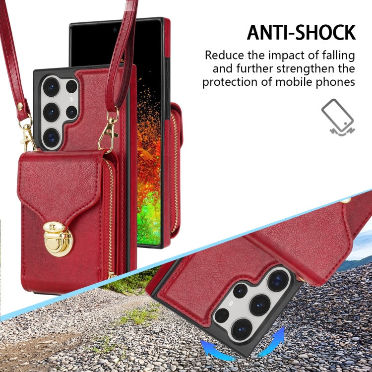 For Samsung Galaxy S23 Ultra 5G Zipper Hardware Card Wallet Phone Case(Red)