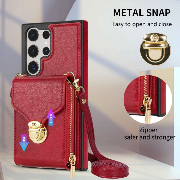 For Samsung Galaxy S23 Ultra 5G Zipper Hardware Card Wallet Phone Case(Red)