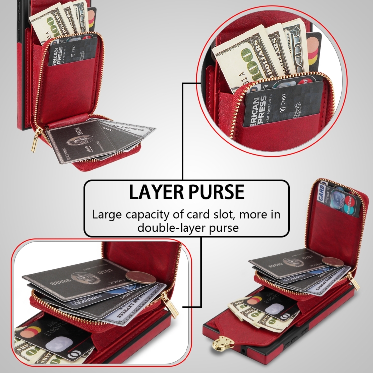 For Samsung Galaxy S23 Ultra 5G Zipper Hardware Card Wallet Phone Case(Red)
