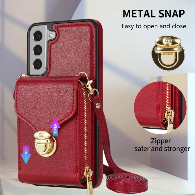 For Samsung Galaxy S22 5G Zipper Hardware Card Wallet Phone Case(Red) For Samsung Galaxy S22 5G Zipper Hardware Card Wallet Phone Case(Red)