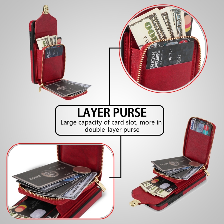For Samsung Galaxy S22 5G Zipper Hardware Card Wallet Phone Case(Red) For Samsung Galaxy S22 5G Zipper Hardware Card Wallet Phone Case(Red)