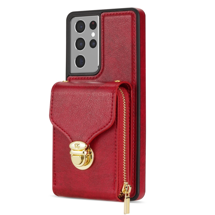 For Samsung Galaxy S21 Ultra 5G Zipper Hardware Card Wallet Phone Case(Red) For Samsung Galaxy S21 Ultra 5G Zipper Hardware Card Wallet Phone Case(Red)