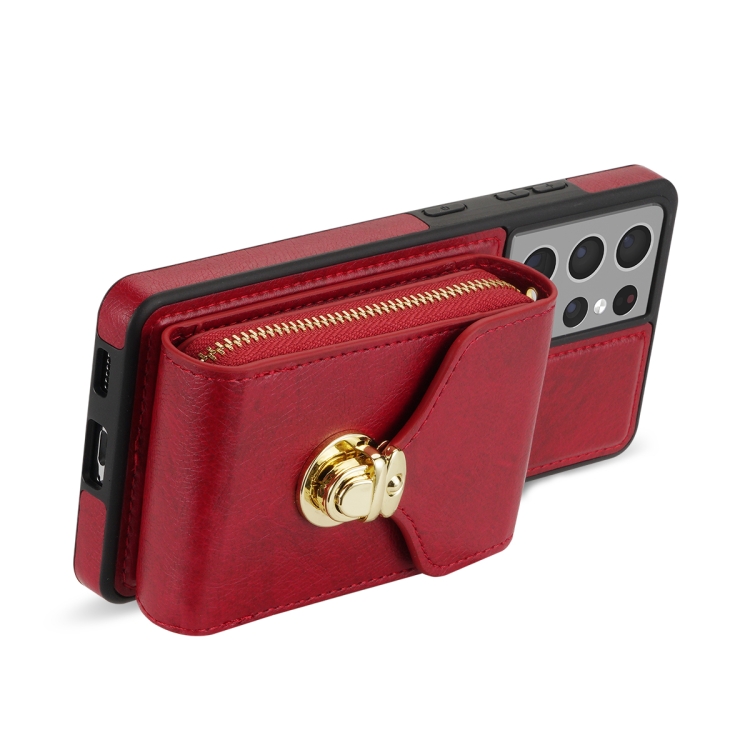 For Samsung Galaxy S21 Ultra 5G Zipper Hardware Card Wallet Phone Case(Red) For Samsung Galaxy S21 Ultra 5G Zipper Hardware Card Wallet Phone Case(Red)