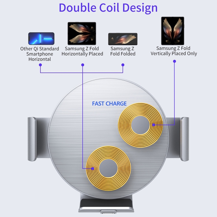 For Samsung Galaxy Z Fold4 / 3 S9 Dual Coil Car Phone Holder Wireless Charger For Samsung Galaxy Z Fold4 / 3 S9 Dual Coil Car Phone Holder Wireless Charger