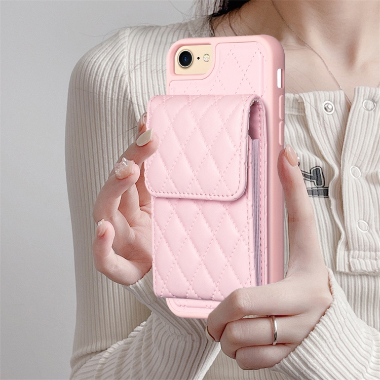 For iPhone SE 2022 / SE 2020 / 7 / 8 Vertical Wallet Rhombic Leather Phone Case(Pink) For iPhone SE 2022 / SE 2020 / 7 / 8 Vertical Wallet Rhombic Leather Phone Case(Pink)