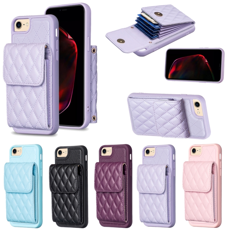 For iPhone SE 2022 / SE 2020 / 7 / 8 Vertical Wallet Rhombic Leather Phone Case(Pink) For iPhone SE 2022 / SE 2020 / 7 / 8 Vertical Wallet Rhombic Leather Phone Case(Pink)