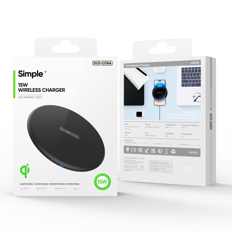 DUZZONA W11 15W Desktop Qi Wireless Charger(Black) DUZZONA W11 15W Desktop Qi Wireless Charger(Black)