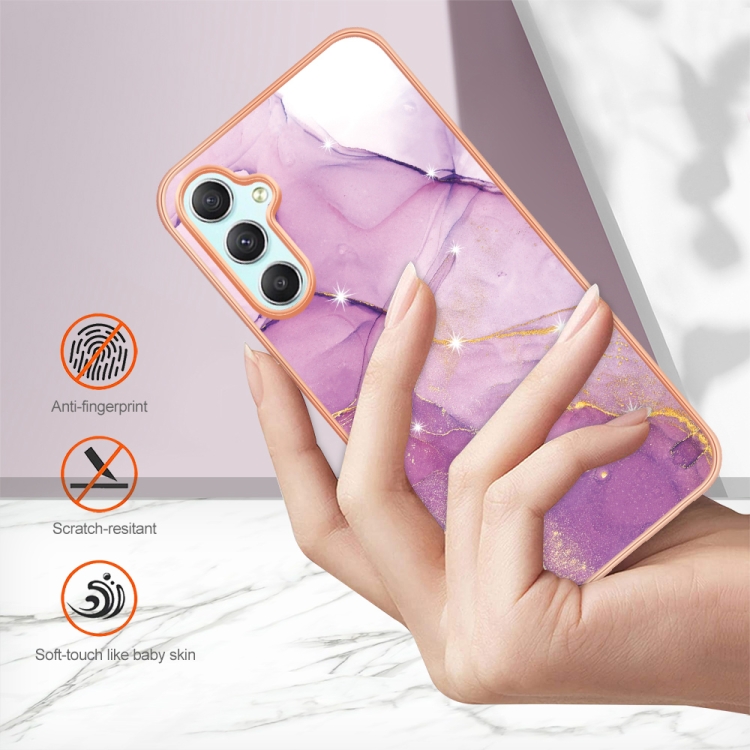 สำหรับ Samsung Galaxy A24 Electroplating Marble เคสโทรศัพท์ Imd สองด้าน สีม่วง 001