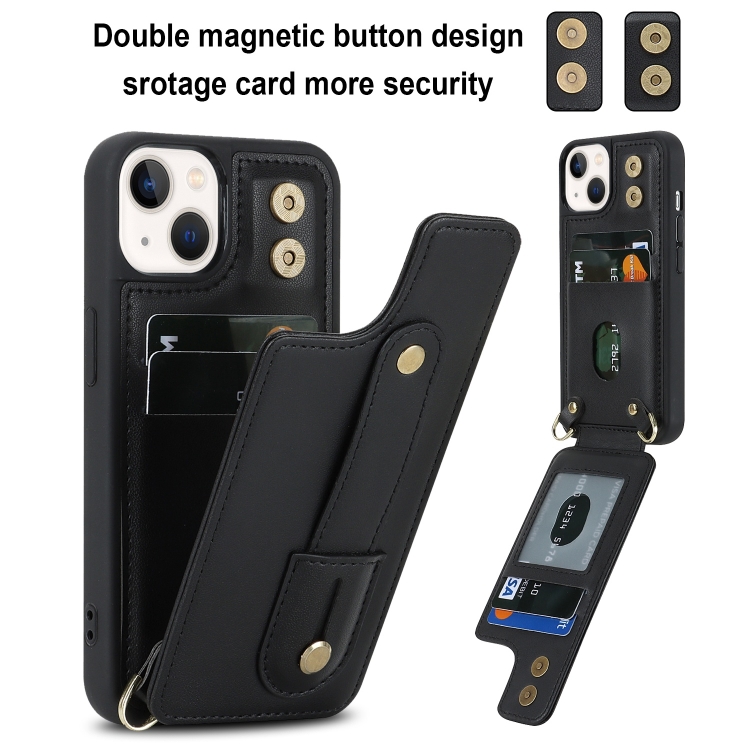 For iPhone 14 Wristband Vertical Flip Wallet Back Cover Phone Case(Black) For iPhone 14 Wristband Vertical Flip Wallet Back Cover Phone Case(Black)