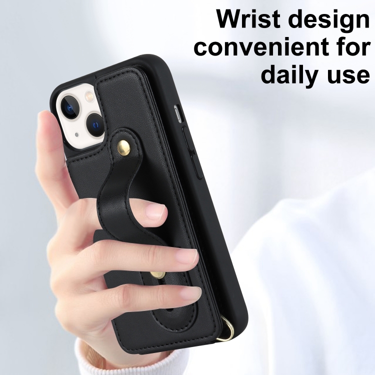 For iPhone 14 Wristband Vertical Flip Wallet Back Cover Phone Case(Black) For iPhone 14 Wristband Vertical Flip Wallet Back Cover Phone Case(Black)