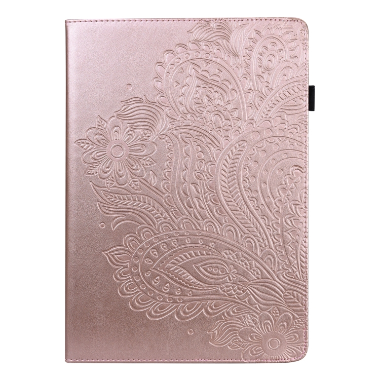 Para Samsung Galaxy Tab S9 Estuche para tableta de cuero con estampado de pavo real en relieve (Oro rosa) - 1