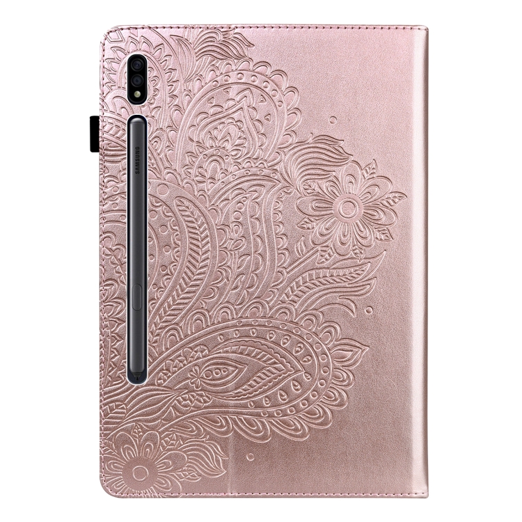 Para Samsung Galaxy Tab S9 Estuche para tableta de cuero con estampado de pavo real en relieve (Oro rosa) - 2