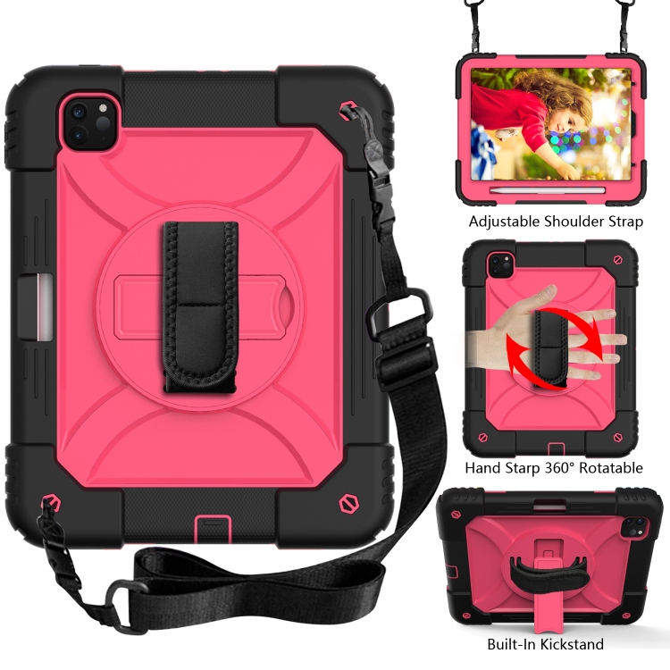 For iPad Pro 11 (2020) Shockproof PC + Silicone Combination Tablet Case with Holder & Hand Strap & Shoulder strap(Black + Rose Red) For iPad Pro 11 (2020) Shockproof PC + Silicone Combination Tablet Case with Holder & Hand Strap & Shoulder strap(Black + Rose Red)