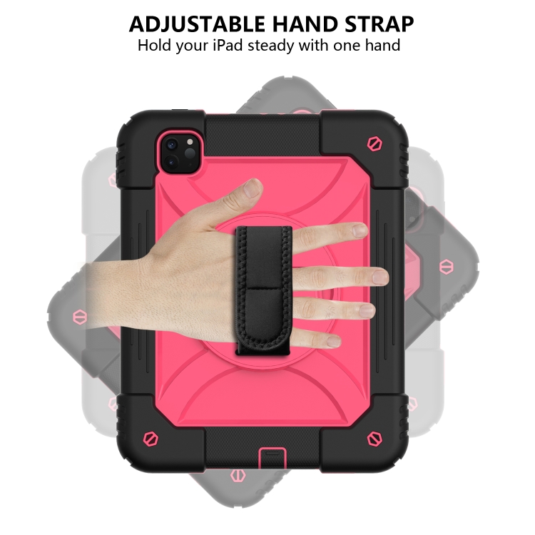 For iPad Pro 11 (2020) Shockproof PC + Silicone Combination Tablet Case with Holder & Hand Strap & Shoulder strap(Black + Rose Red) For iPad Pro 11 (2020) Shockproof PC + Silicone Combination Tablet Case with Holder & Hand Strap & Shoulder strap(Black + Rose Red)