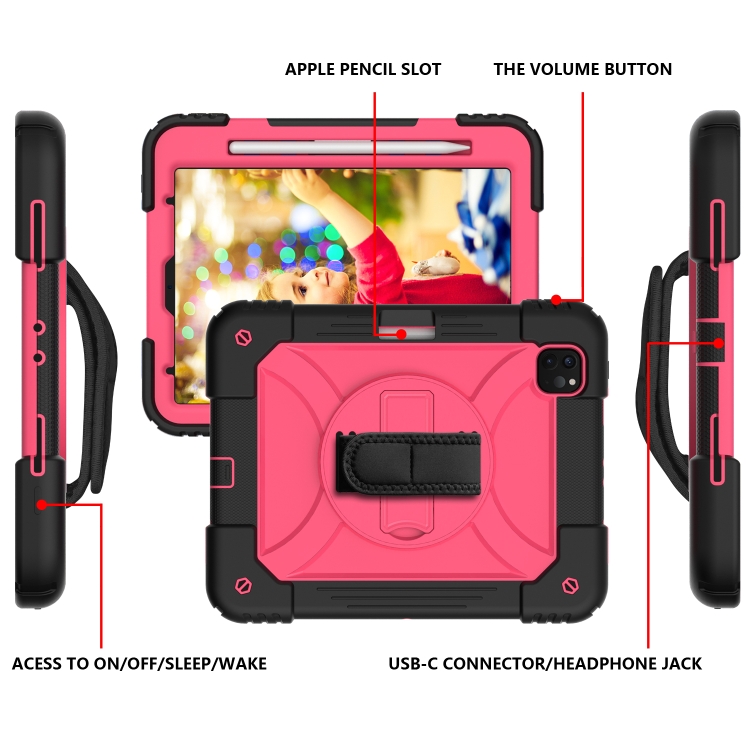 For iPad Pro 11 (2020) Shockproof PC + Silicone Combination Tablet Case with Holder & Hand Strap & Shoulder strap(Black + Rose Red) For iPad Pro 11 (2020) Shockproof PC + Silicone Combination Tablet Case with Holder & Hand Strap & Shoulder strap(Black + Rose Red)