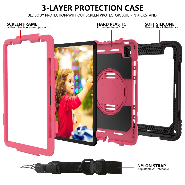 For iPad Pro 11 (2020) Shockproof PC + Silicone Combination Tablet Case with Holder & Hand Strap & Shoulder strap(Black + Rose Red) For iPad Pro 11 (2020) Shockproof PC + Silicone Combination Tablet Case with Holder & Hand Strap & Shoulder strap(Black + Rose Red)