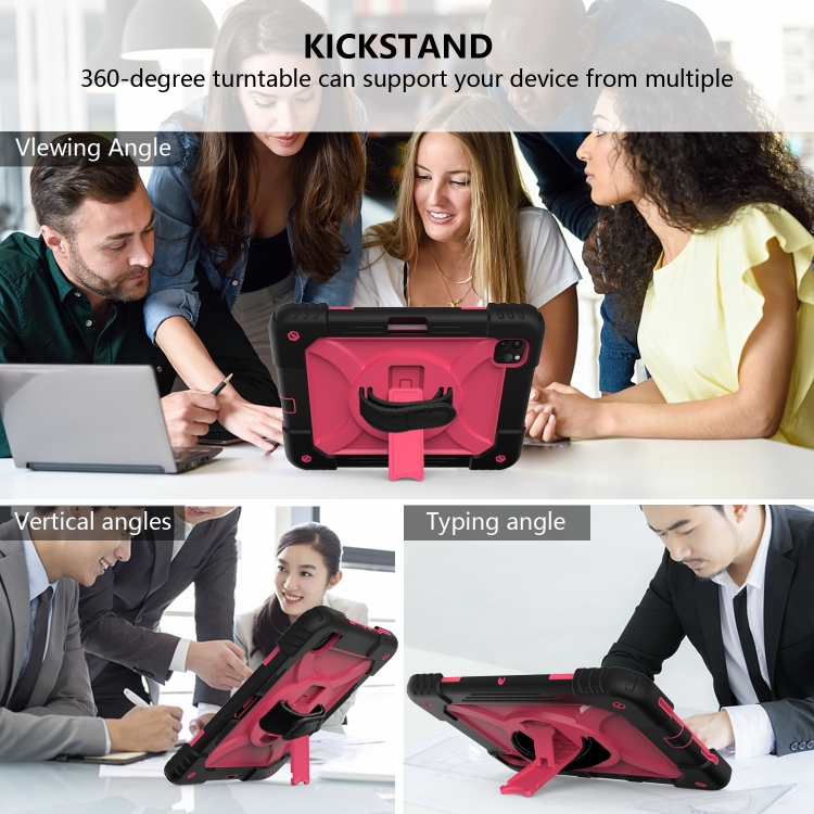 For iPad Pro 11 (2020) Shockproof PC + Silicone Combination Tablet Case with Holder & Hand Strap & Shoulder strap(Black + Rose Red) For iPad Pro 11 (2020) Shockproof PC + Silicone Combination Tablet Case with Holder & Hand Strap & Shoulder strap(Black + Rose Red)
