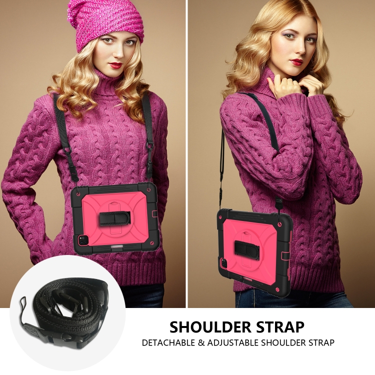 For iPad Pro 11 (2020) Shockproof PC + Silicone Combination Tablet Case with Holder & Hand Strap & Shoulder strap(Black + Rose Red) For iPad Pro 11 (2020) Shockproof PC + Silicone Combination Tablet Case with Holder & Hand Strap & Shoulder strap(Black + Rose Red)