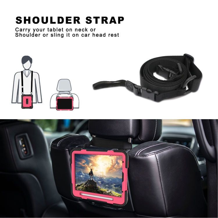 For iPad Pro 11 (2020) Shockproof PC + Silicone Combination Tablet Case with Holder & Hand Strap & Shoulder strap(Black + Rose Red) For iPad Pro 11 (2020) Shockproof PC + Silicone Combination Tablet Case with Holder & Hand Strap & Shoulder strap(Black + Rose Red)