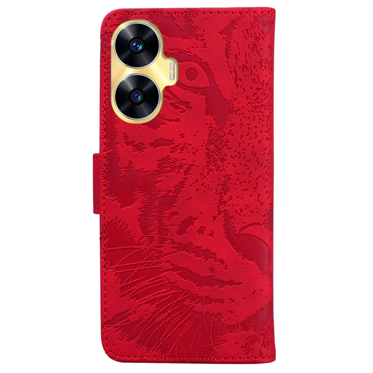 Per Realme C55 Tiger Embossing Pattern Custodia in pelle per cellulare  (rosso)