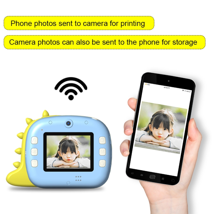 JJR/C V20 Cámara de impresión WiFi Polaroid para niños con pantalla HD de 2,4 pulgadas, estilo: dinosaurio (rosa) - B2