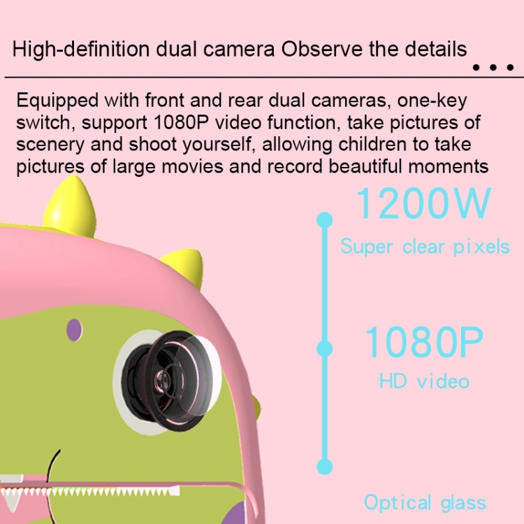 JJR/C V20 Cámara de impresión WiFi Polaroid para niños con pantalla HD de 2,4 pulgadas, estilo: dinosaurio (rosa) - B5