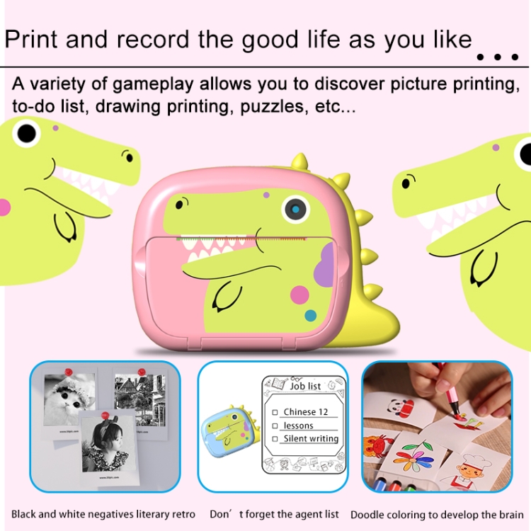 JJR/C V20 Cámara de impresión WiFi Polaroid para niños con pantalla HD de 2,4 pulgadas, estilo: dinosaurio (rosa) - B6