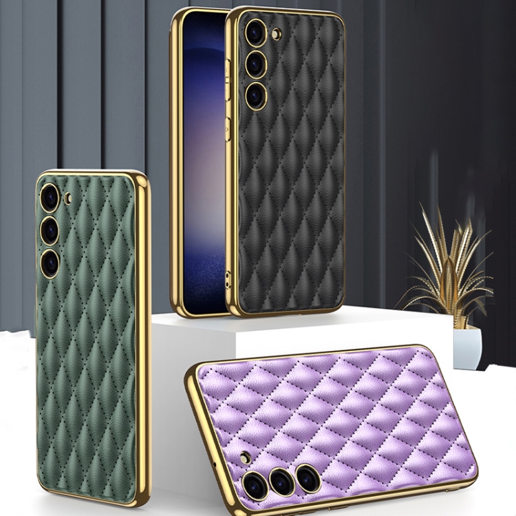 For Samsung Galaxy S23+ 5G GKK Rhombus Pattern Electroplating Plain PU Phone Case(Black) For Samsung Galaxy S23+ 5G GKK Rhombus Pattern Electroplating Plain PU Phone Case(Black)