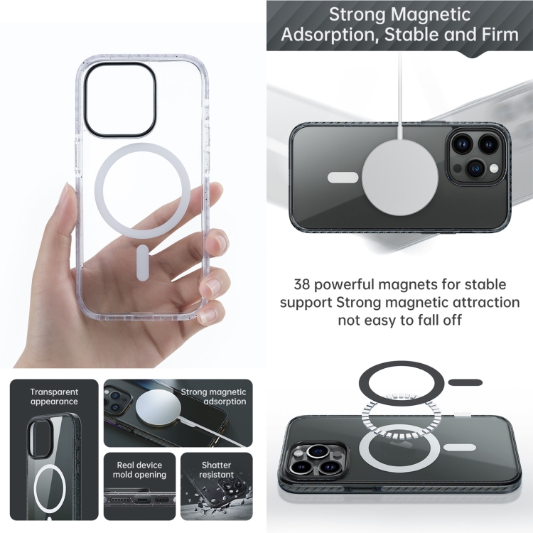 For iPhone 14 Pro Rock Crystal Armor Shockproof Magsafe Phone Case(Transparent Black) For iPhone 14 Pro Rock Crystal Armor Shockproof Magsafe Phone Case(Transparent Black)