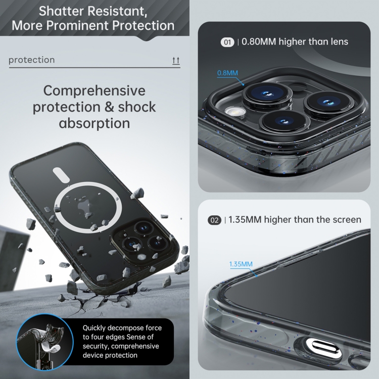 For iPhone 14 Pro Rock Crystal Armor Shockproof Magsafe Phone Case(Transparent Black) For iPhone 14 Pro Rock Crystal Armor Shockproof Magsafe Phone Case(Transparent Black)