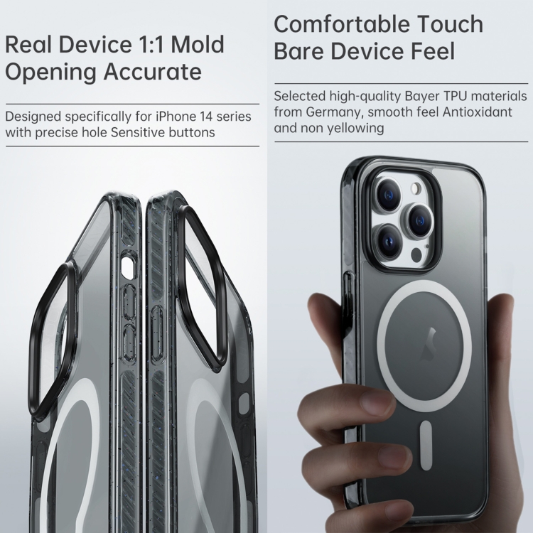 For iPhone 14 Pro Rock Crystal Armor Shockproof Magsafe Phone Case(Transparent Black) For iPhone 14 Pro Rock Crystal Armor Shockproof Magsafe Phone Case(Transparent Black)