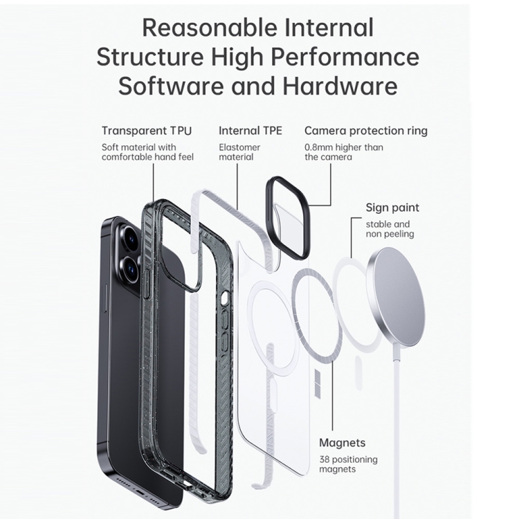 For iPhone 14 Pro Rock Crystal Armor Shockproof Magsafe Phone Case(Transparent Black) For iPhone 14 Pro Rock Crystal Armor Shockproof Magsafe Phone Case(Transparent Black)