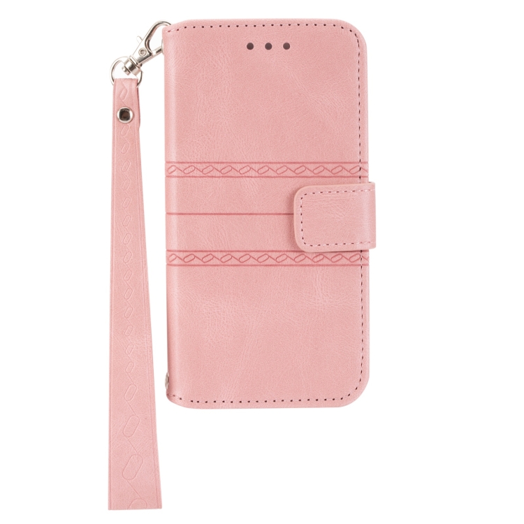 For Samsung Galaxy S23+ 5G Embossed Stripes Skin Feel Leather Phone Case(Pink)