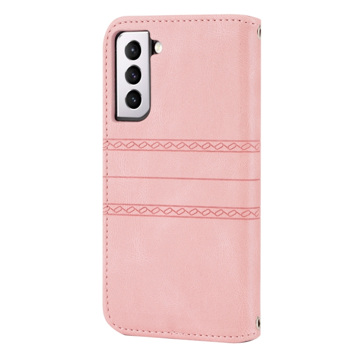 For Samsung Galaxy S23+ 5G Embossed Stripes Skin Feel Leather Phone Case(Pink)