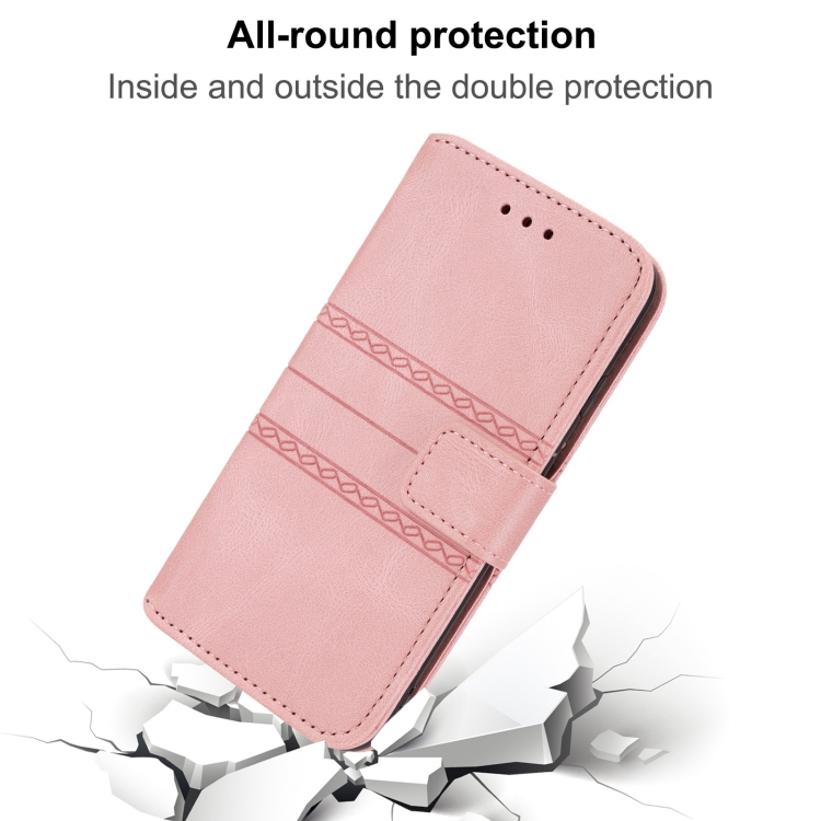 For Samsung Galaxy S23+ 5G Embossed Stripes Skin Feel Leather Phone Case(Pink)