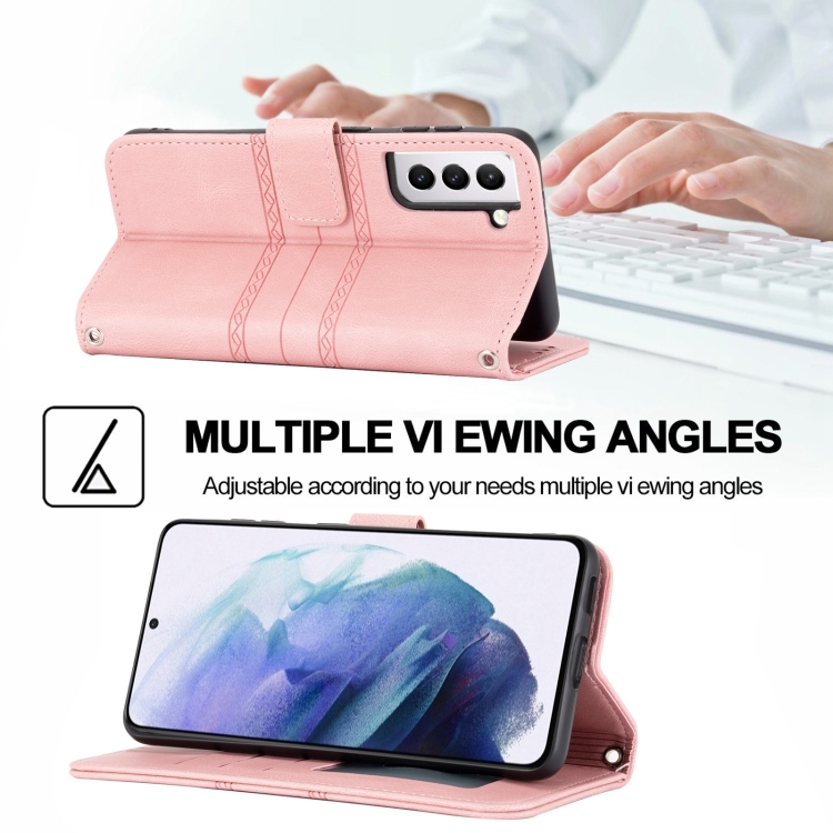 For Samsung Galaxy S23+ 5G Embossed Stripes Skin Feel Leather Phone Case(Pink)