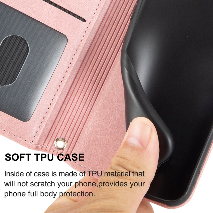 For Samsung Galaxy S23+ 5G Embossed Stripes Skin Feel Leather Phone Case(Pink)