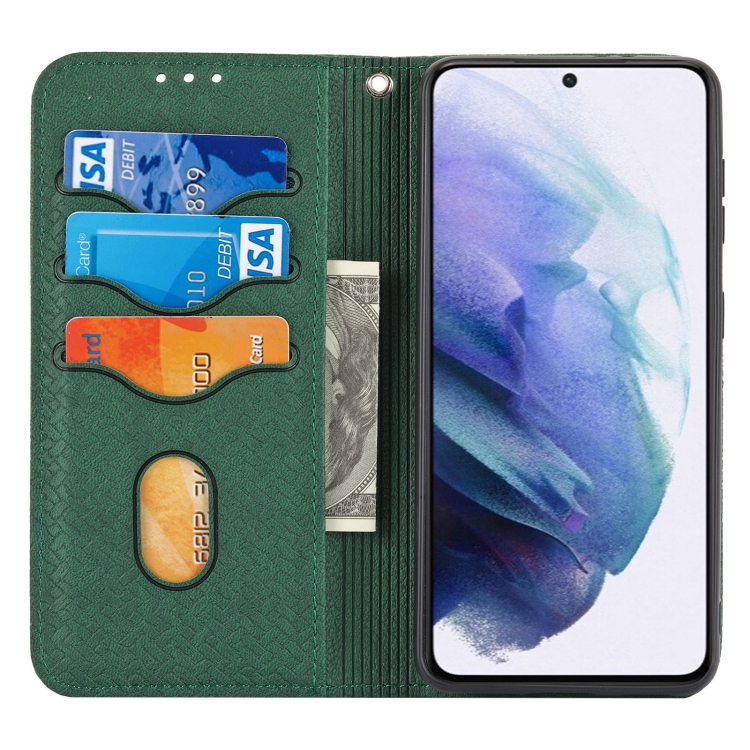 For Samsung Galaxy S23 5G Woven Texture Stitching Magnetic Leather Phone Case(Green)