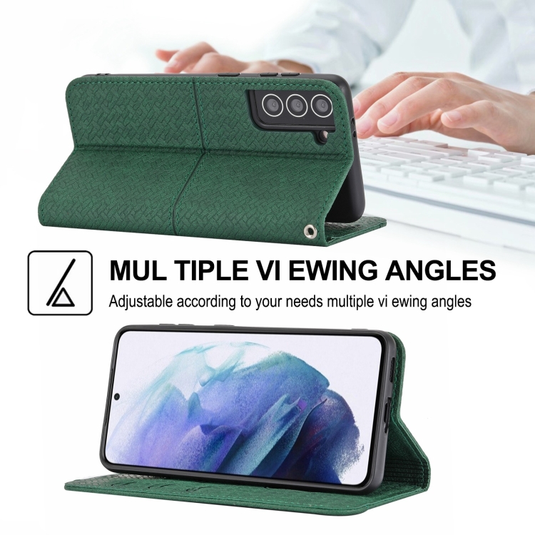 For Samsung Galaxy S23 5G Woven Texture Stitching Magnetic Leather Phone Case(Green)
