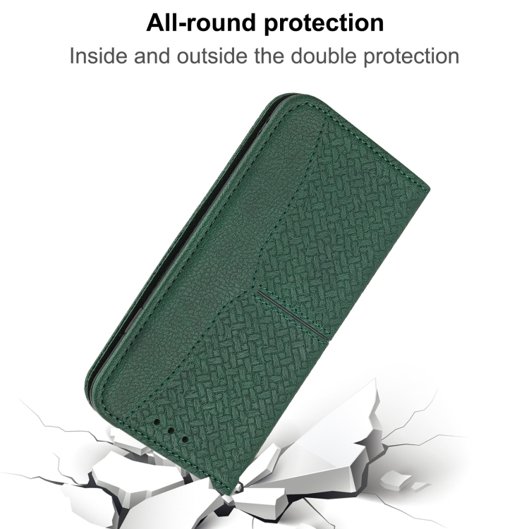 For Samsung Galaxy S23 5G Woven Texture Stitching Magnetic Leather Phone Case(Green)
