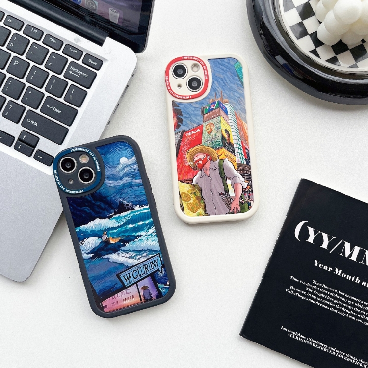 For iPhone 14 Plus Oil Painting Pattern TPU Protective Phone Case(Beach) For iPhone 14 Plus Oil Painting Pattern TPU Protective Phone Case(Beach)