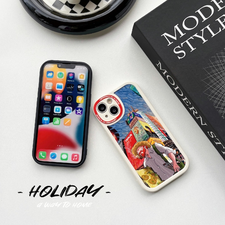 For iPhone 14 Plus Oil Painting Pattern TPU Protective Phone Case(Beach) For iPhone 14 Plus Oil Painting Pattern TPU Protective Phone Case(Beach)
