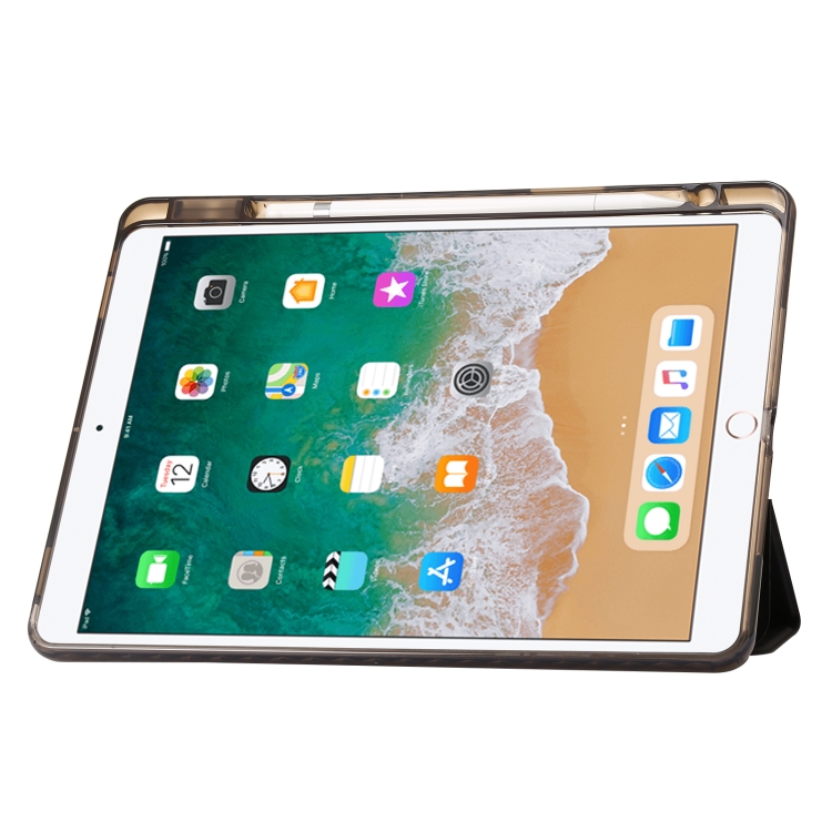 Clear Acrylic 3-Fold Leather Tablet Case For iPad 10.2 2019 / 10.2 2020 / 10.2 2021 / Pro 10.5 2017 / Air 10.5 2019(Black)