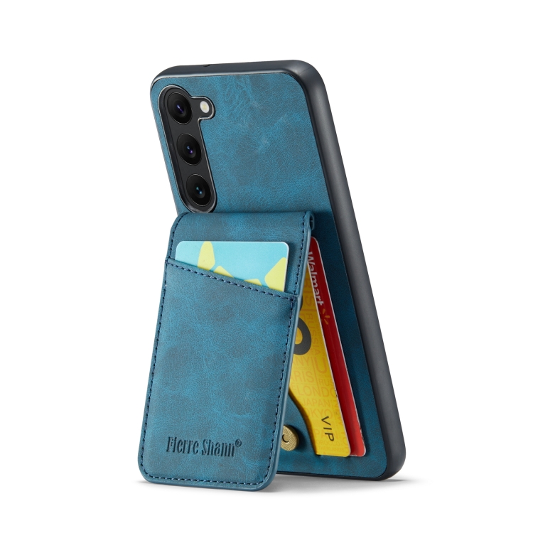 For Samsung Galaxy S23 5G Fierre Shann Crazy Horse Card Holder Back Cover PU Phone Case(Blue) For Samsung Galaxy S23 5G Fierre Shann Crazy Horse Card Holder Back Cover PU Phone Case(Blue)