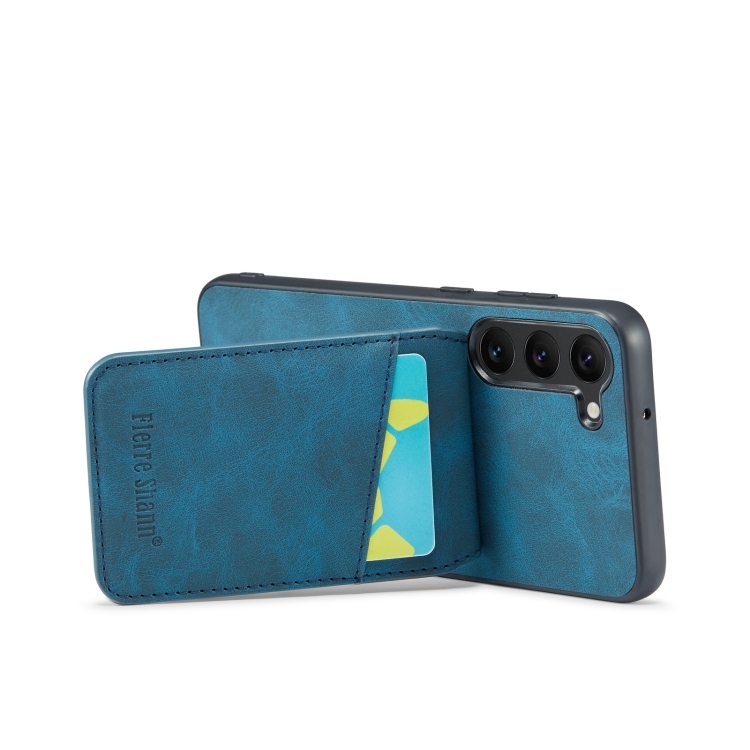 For Samsung Galaxy S23 5G Fierre Shann Crazy Horse Card Holder Back Cover PU Phone Case(Blue) For Samsung Galaxy S23 5G Fierre Shann Crazy Horse Card Holder Back Cover PU Phone Case(Blue)