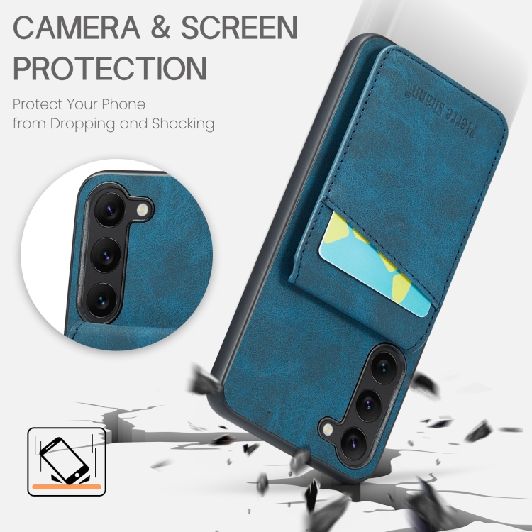 For Samsung Galaxy S23 5G Fierre Shann Crazy Horse Card Holder Back Cover PU Phone Case(Blue) For Samsung Galaxy S23 5G Fierre Shann Crazy Horse Card Holder Back Cover PU Phone Case(Blue)