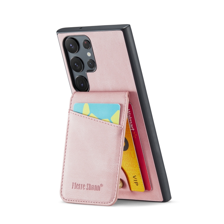 For Samsung Galaxy S23 Ultra 5G Fierre Shann Crazy Horse Card Holder Back Cover PU Phone Case(Pink) For Samsung Galaxy S23 Ultra 5G Fierre Shann Crazy Horse Card Holder Back Cover PU Phone Case(Pink)